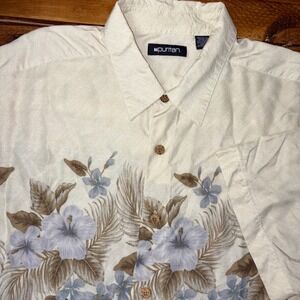 Puritan Button Down Shirt Men XL Cream Floral Hibiscus Rayon SS Hawaiian